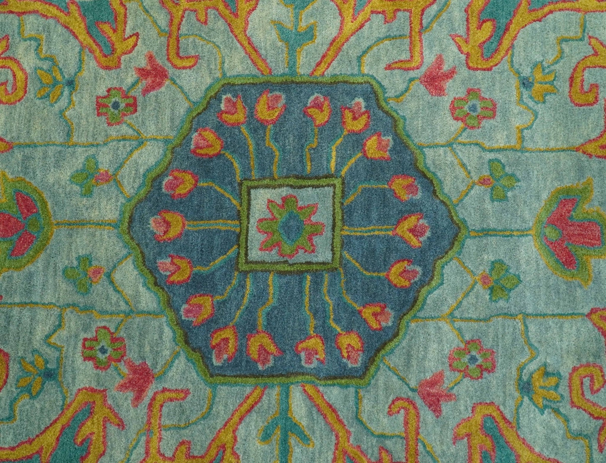 Custom Made Traditional Serapi Design Blue And Yellow Hand Tufted Wool Rug