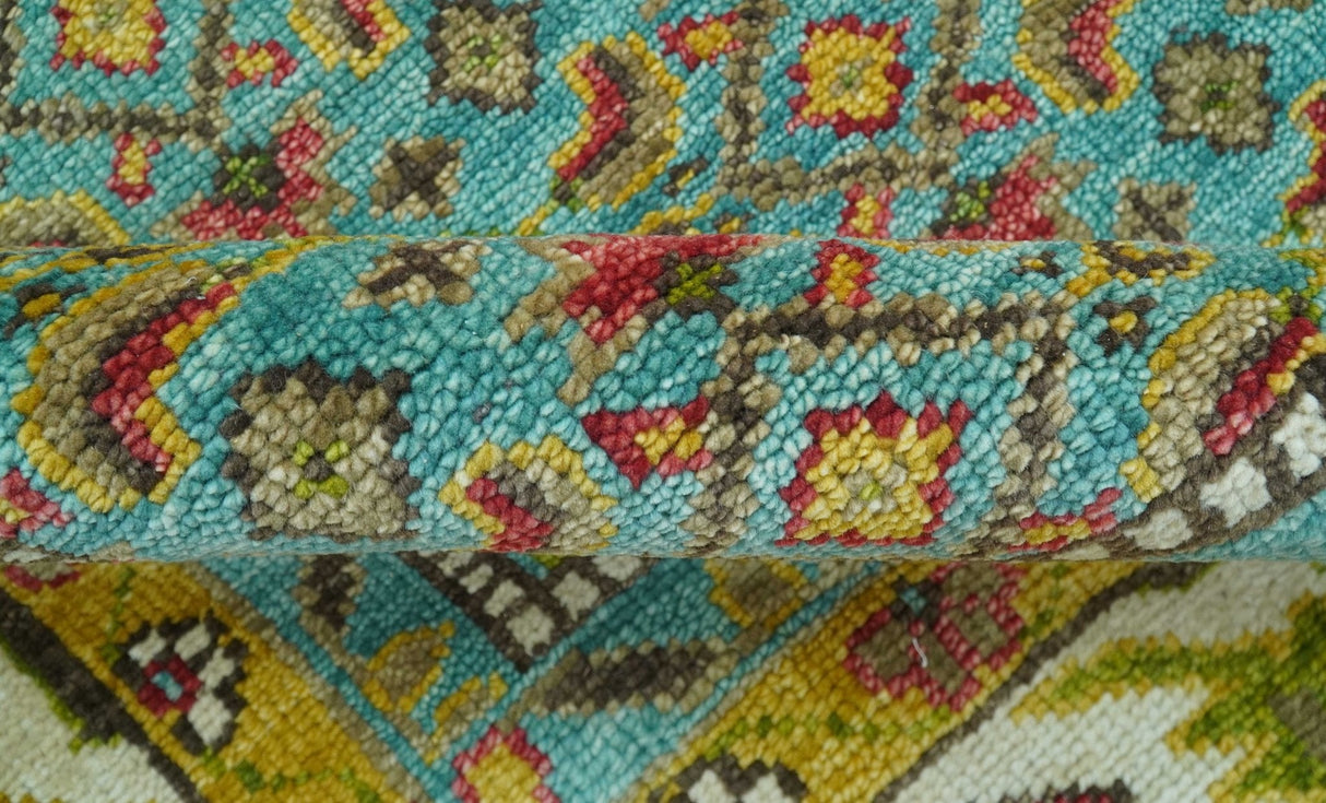 Custom Made Traditional Serapi Red And Blue Hand Knotted Wool Rug