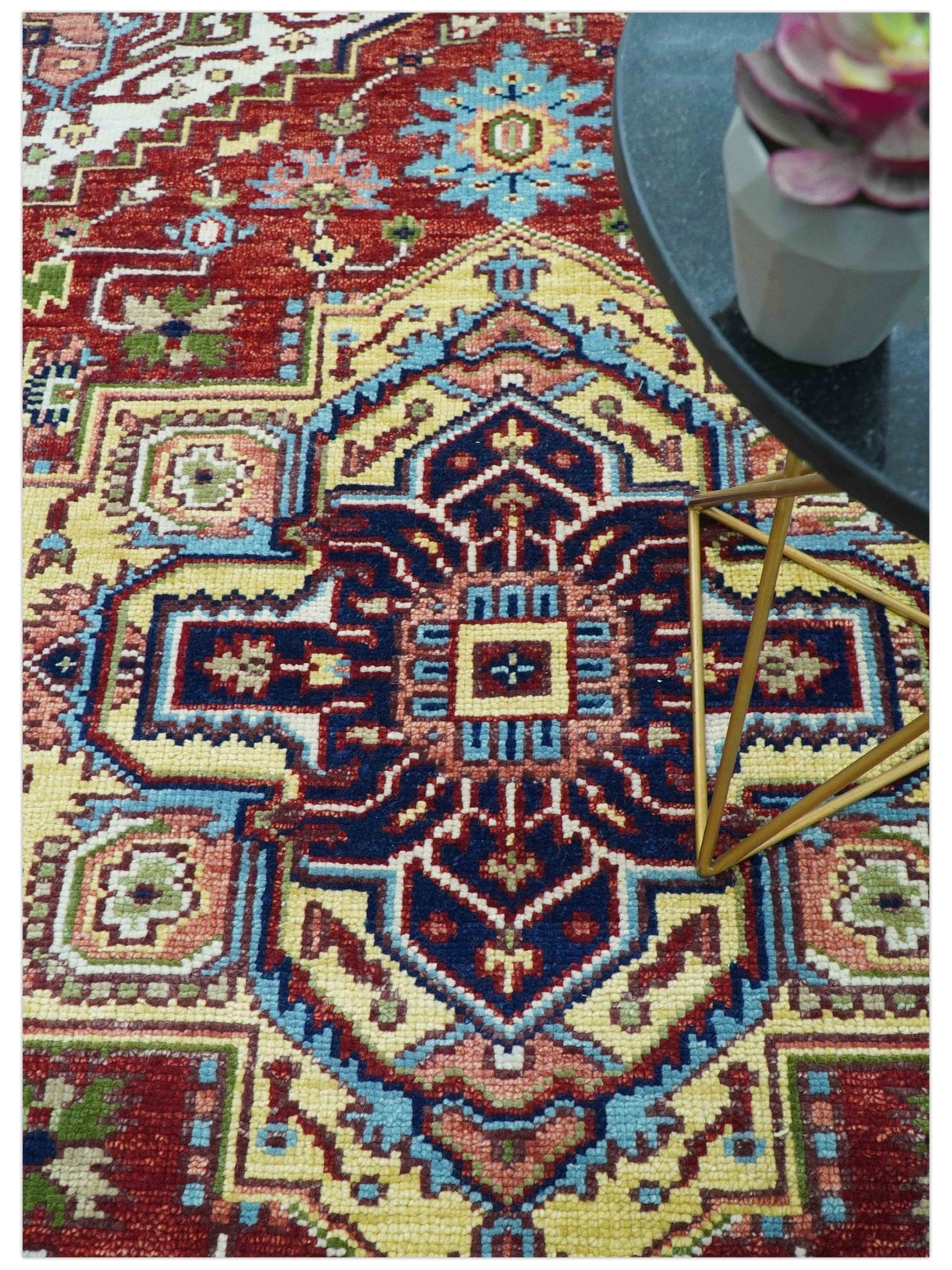 Custom Made Traditional Serapi Rust And Blue Hand Knotted wool area rug