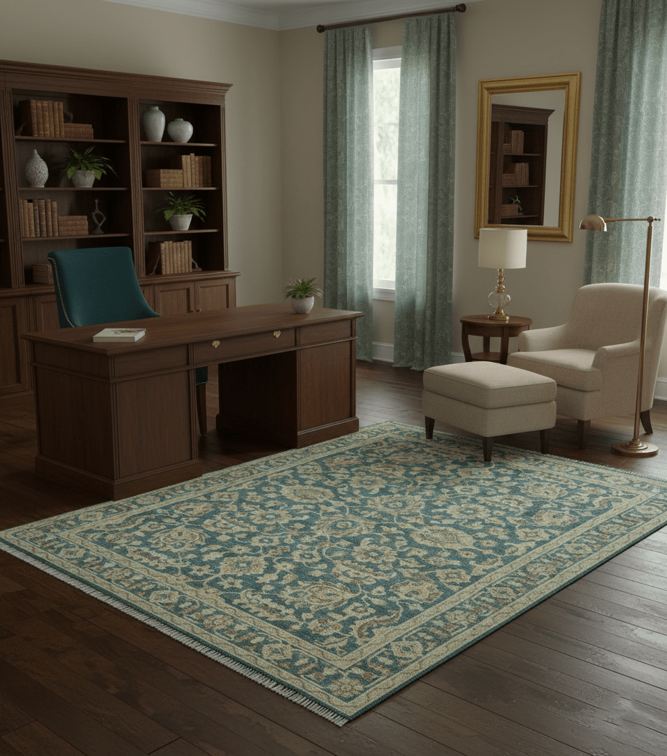 Custom Made Traditional Teal Oushak Hand Knotted Wool Rug