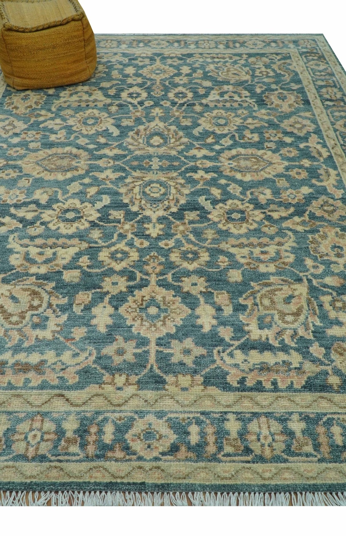 Custom Made Traditional Teal Oushak Hand Knotted Wool Rug