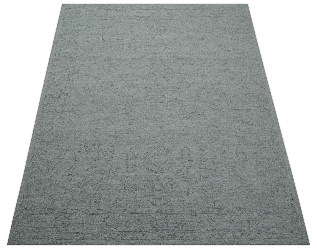 Custom Made Traditional Transitional Gray Hand Tufted wool rug