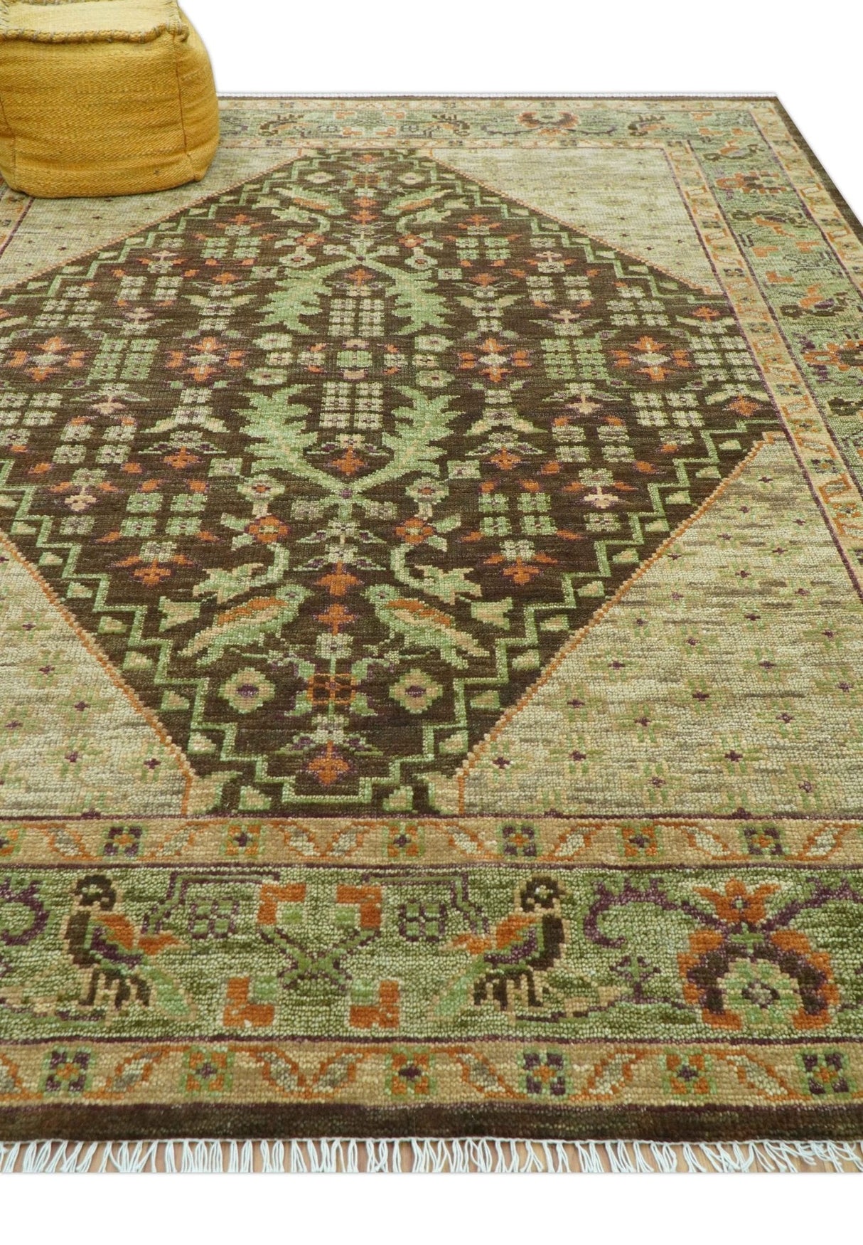 Custom Made Traditional Tribal Beige And Brown Hand Knotted wool area rug