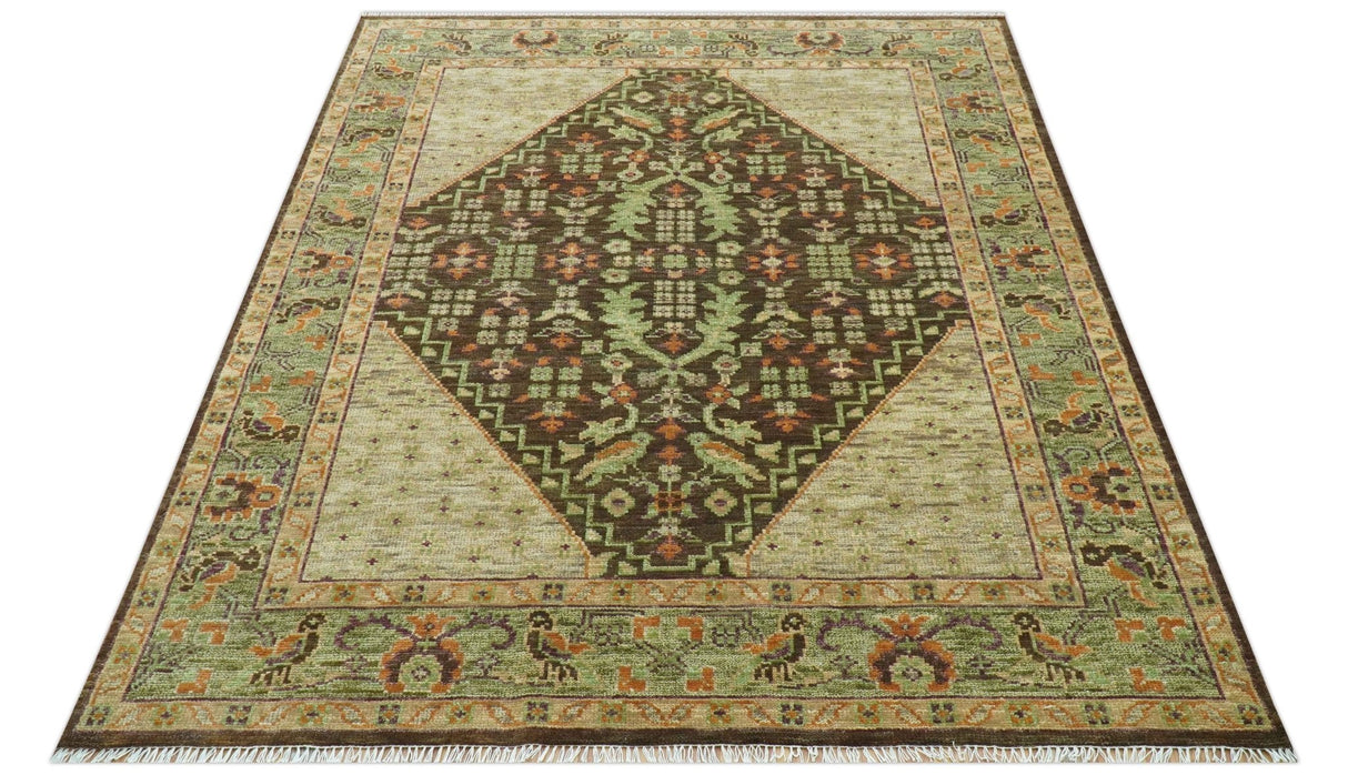 Custom Made Traditional Tribal Beige And Brown Hand Knotted wool area rug