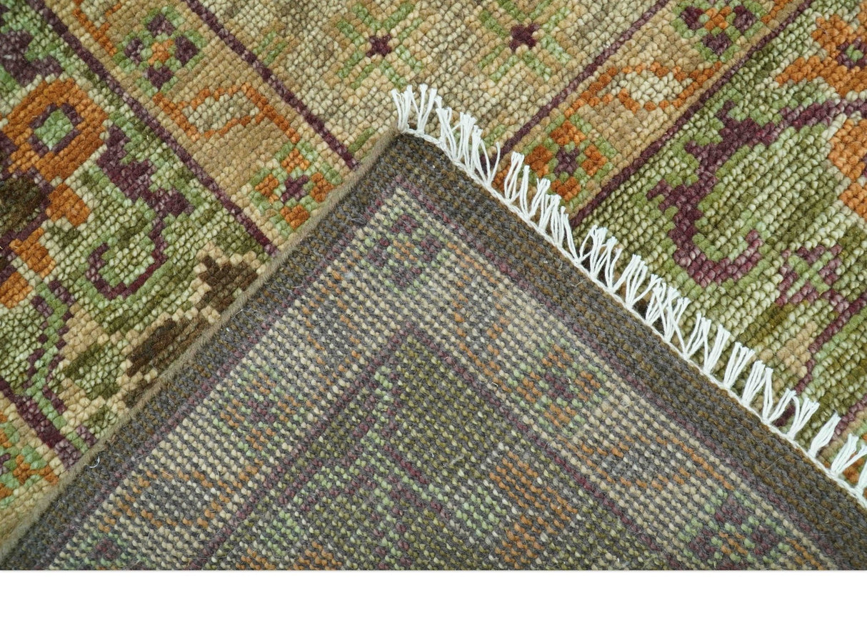 Custom Made Traditional Tribal Beige And Brown Hand Knotted wool area rug