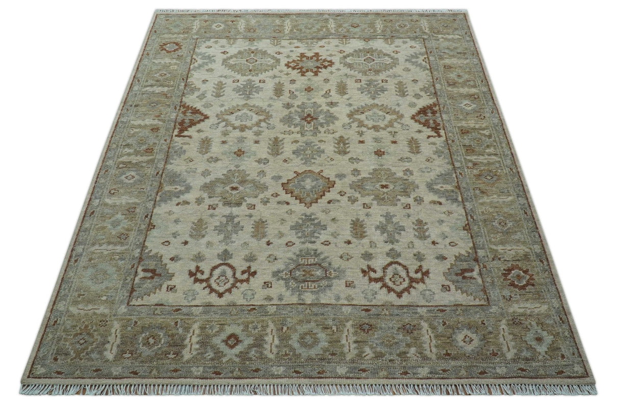 Custom Made Traditional Turkish Beige Hand knotted Wool Area Rug