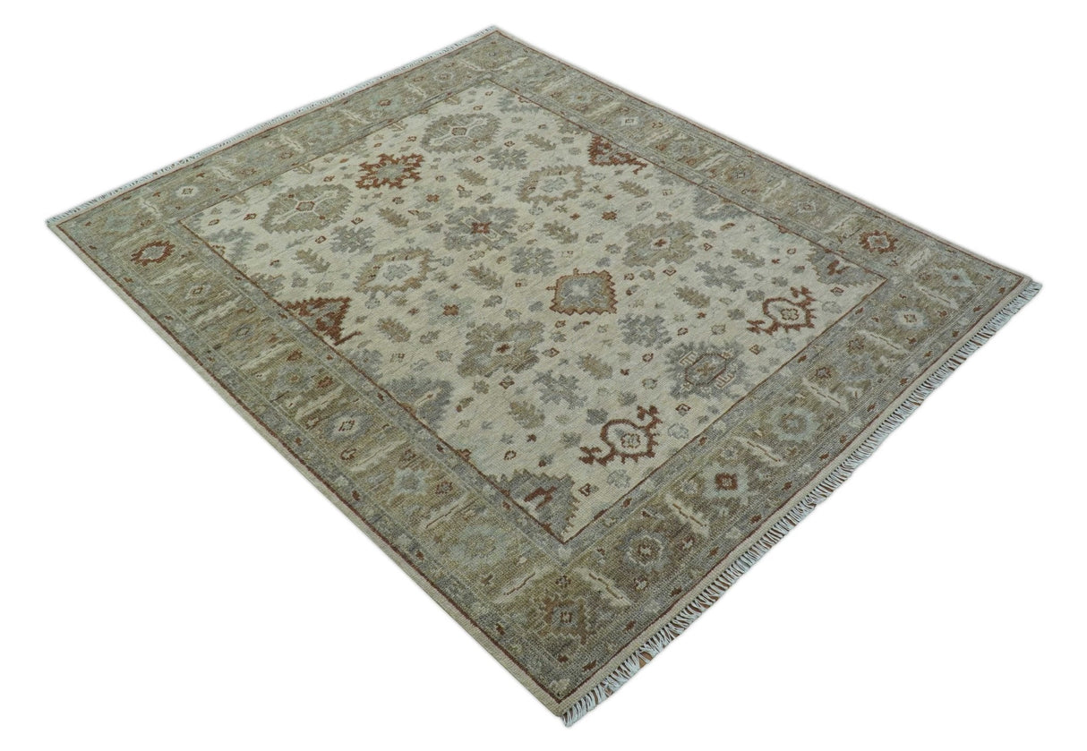 Custom Made Traditional Turkish Beige Hand knotted Wool Area Rug