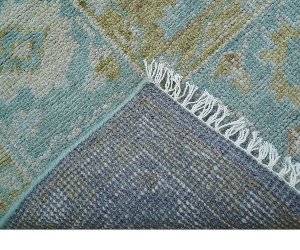 Custom Made Traditional Turkish Blue And Green Hand Knotted Wool Rug