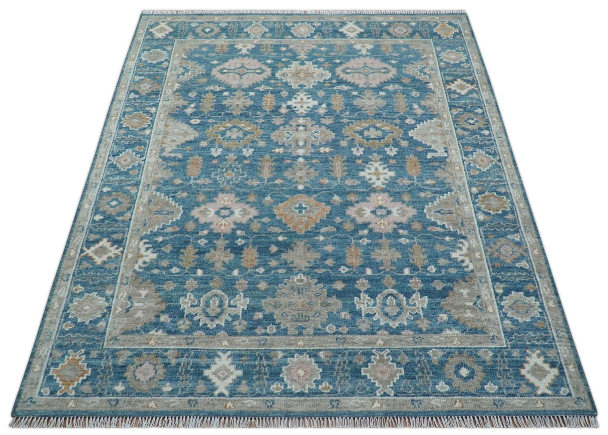 Custom Made Traditional Turkish Blue Hand knotted Wool Rug