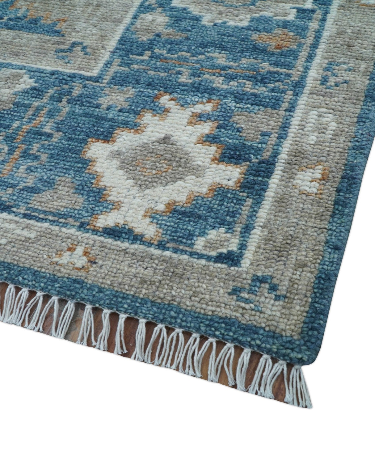Custom Made Traditional Turkish Blue Hand knotted Wool Rug