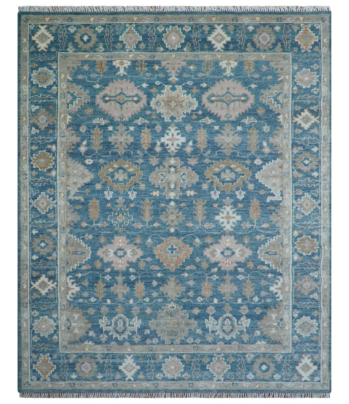 Custom Made Traditional Turkish Blue Hand knotted Wool Rug