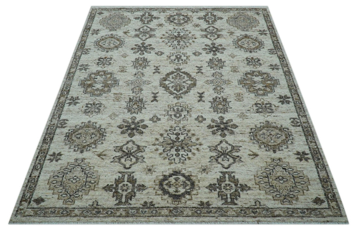 Custom Made Traditional Turkish Design Beige Hand Knotted Natural Wool Area Rug