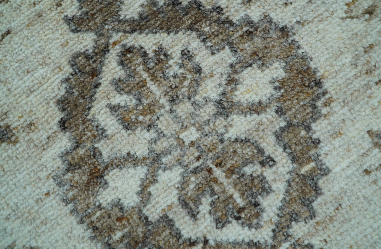 Custom Made Traditional Turkish Design Beige Hand Knotted Natural Wool Area Rug