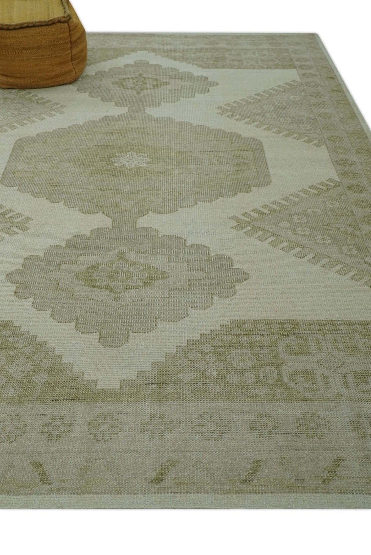 Custom Made Traditional Turkish Design Beige Hand knotted Wool Area Rug