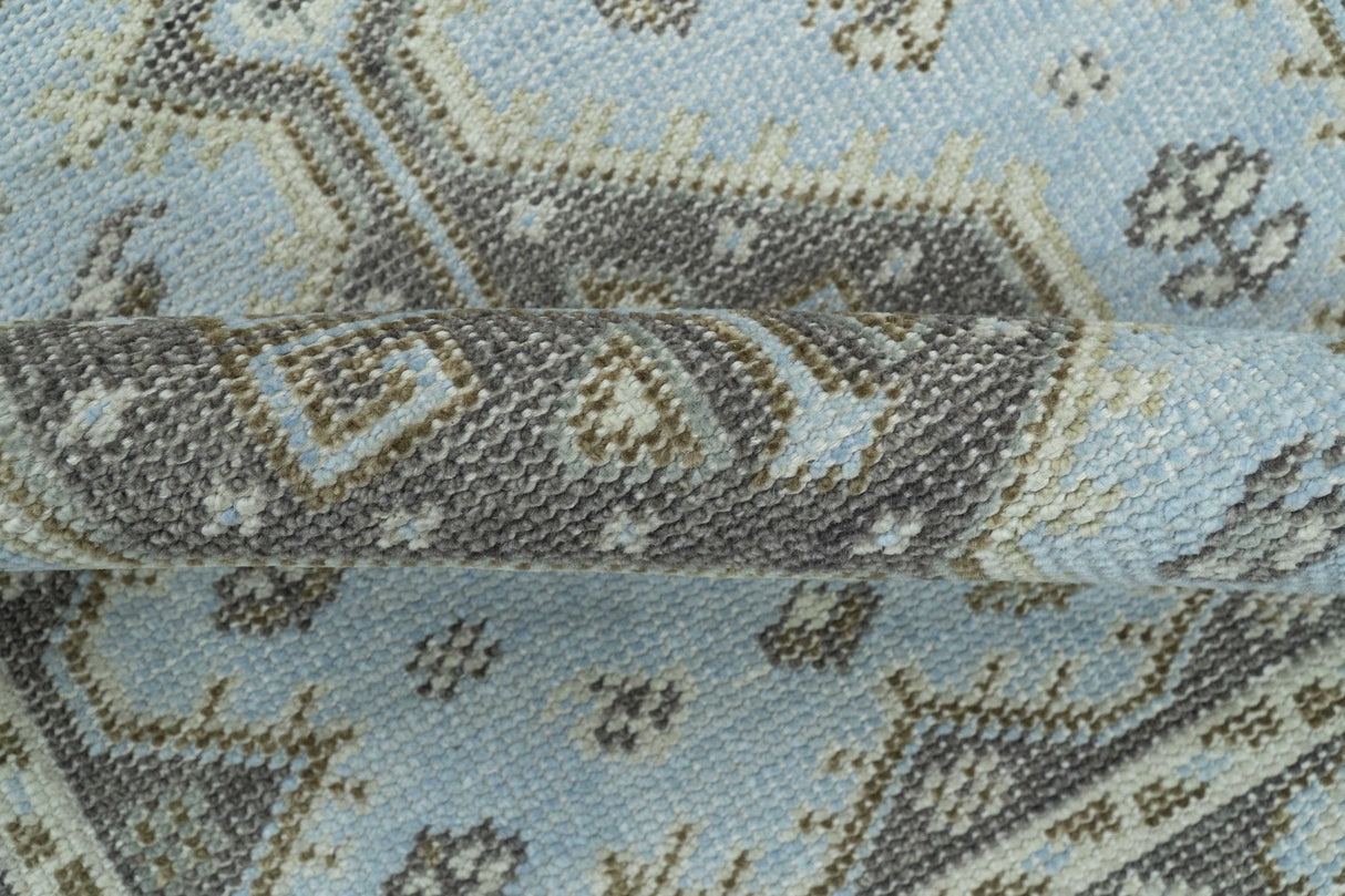 Custom Made Traditional Turkish design Blue And Brown Hand Knotted Wool Area Rug