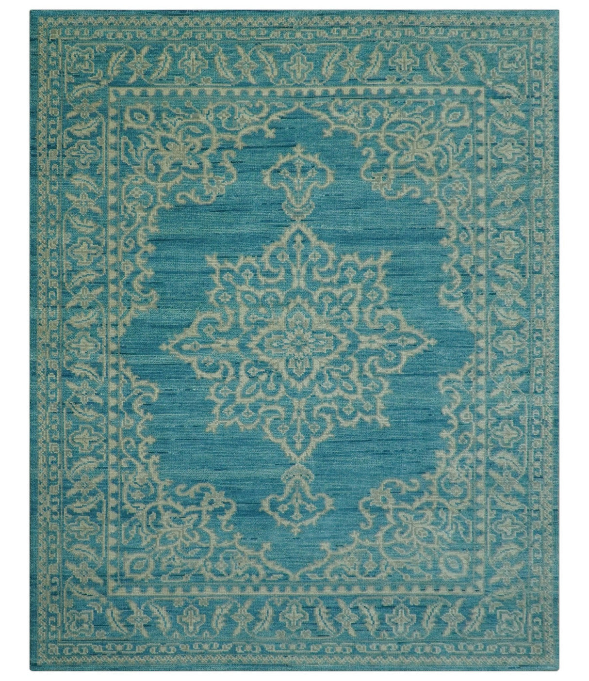 Custom Made Traditional Turkish Design Blue Hand Knotted Wool Area Rug