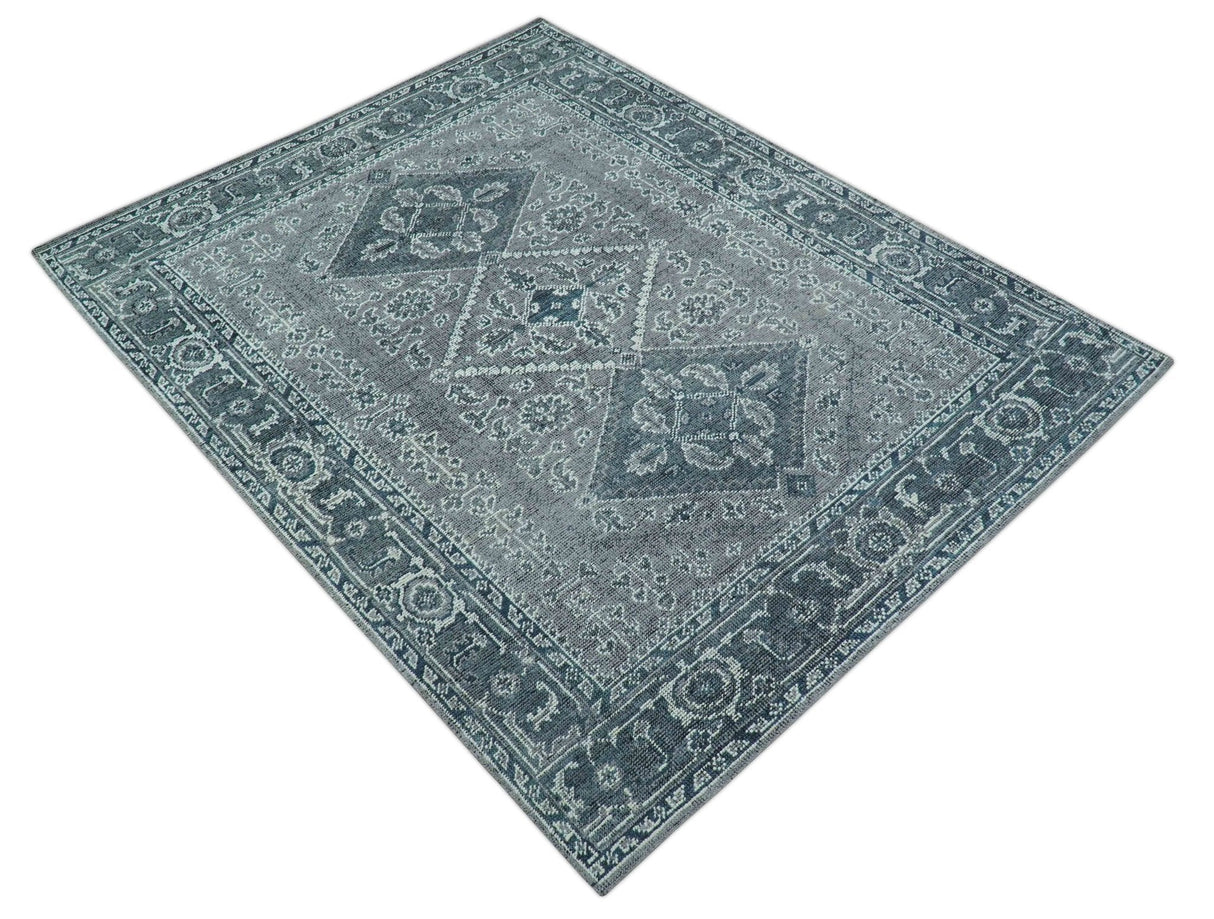 Custom Made Traditional Turkish Design Gray Hand Knotted Wool Area Rug