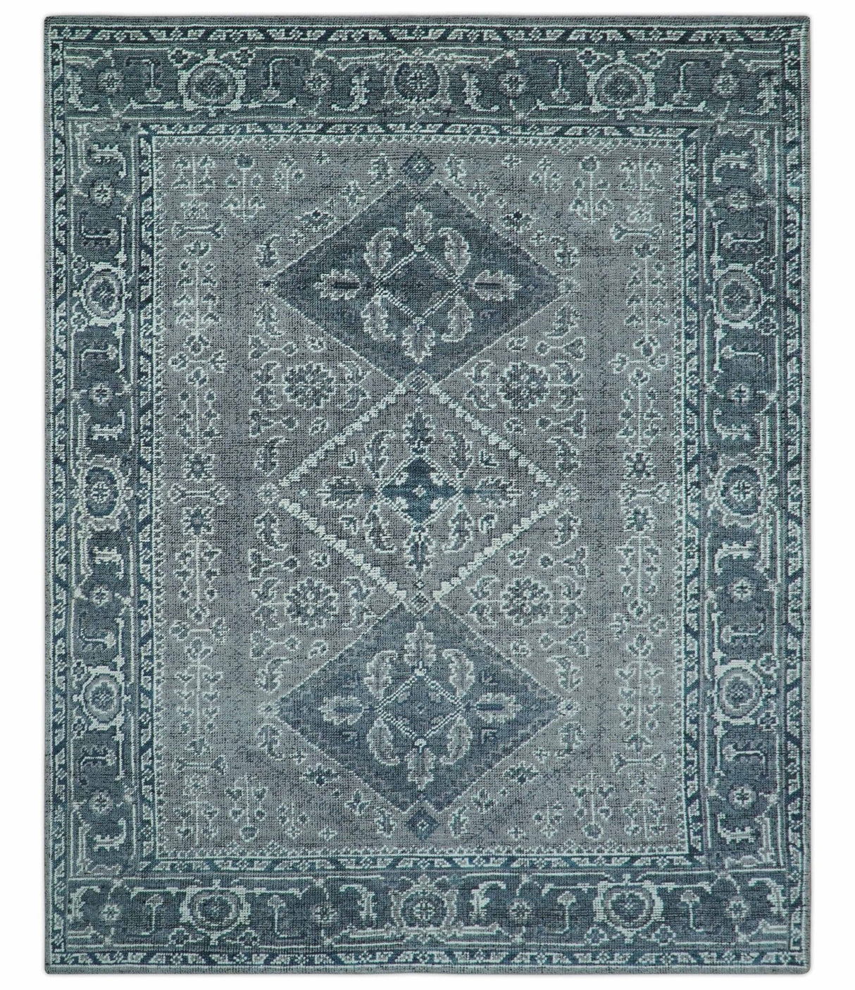 Custom Made Traditional Turkish Design Gray Hand Knotted Wool Area Rug