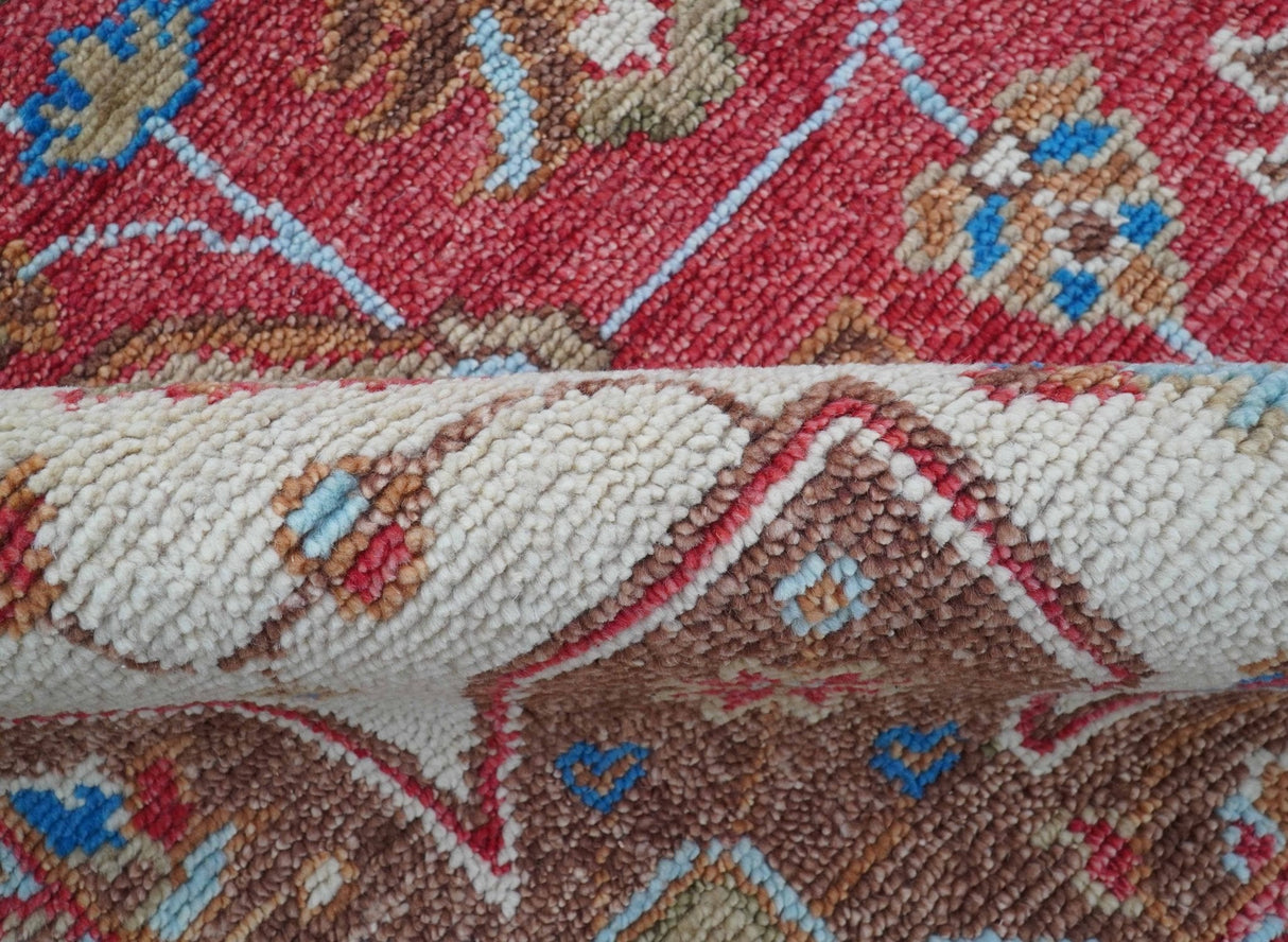Custom Made Traditional Turkish Red And Brown Hand Knotted Wool Rug