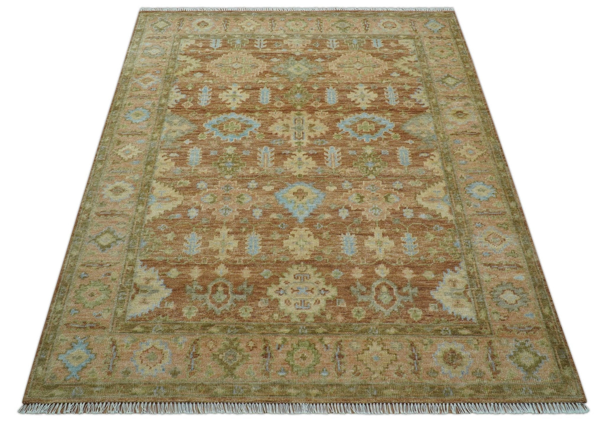 Custom Made Traditional Turkish Rust And Peach Hand Knotted Wool Area Rug