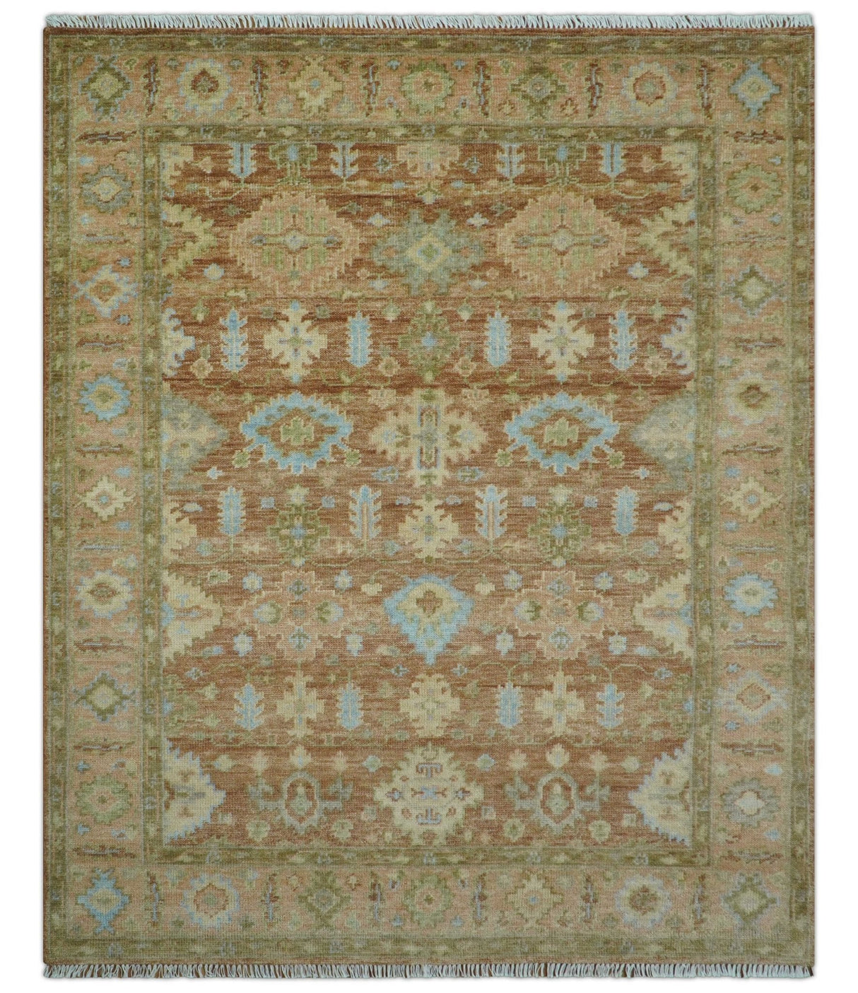 Custom Made Traditional Turkish Rust And Peach Hand Knotted Wool Area Rug
