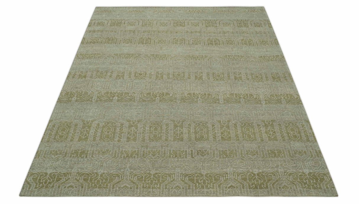 Custom Made Transitional Design Beige Hand Knotted Wool Area Rug