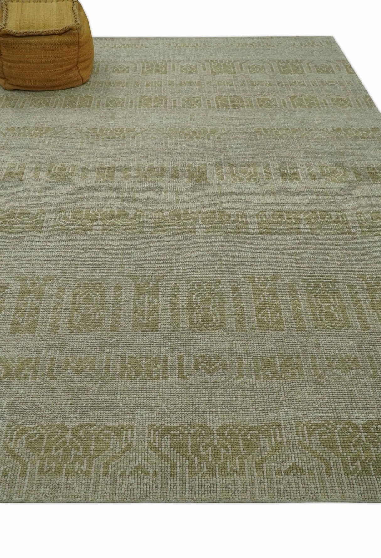 Custom Made Transitional Design Beige Hand Knotted Wool Area Rug
