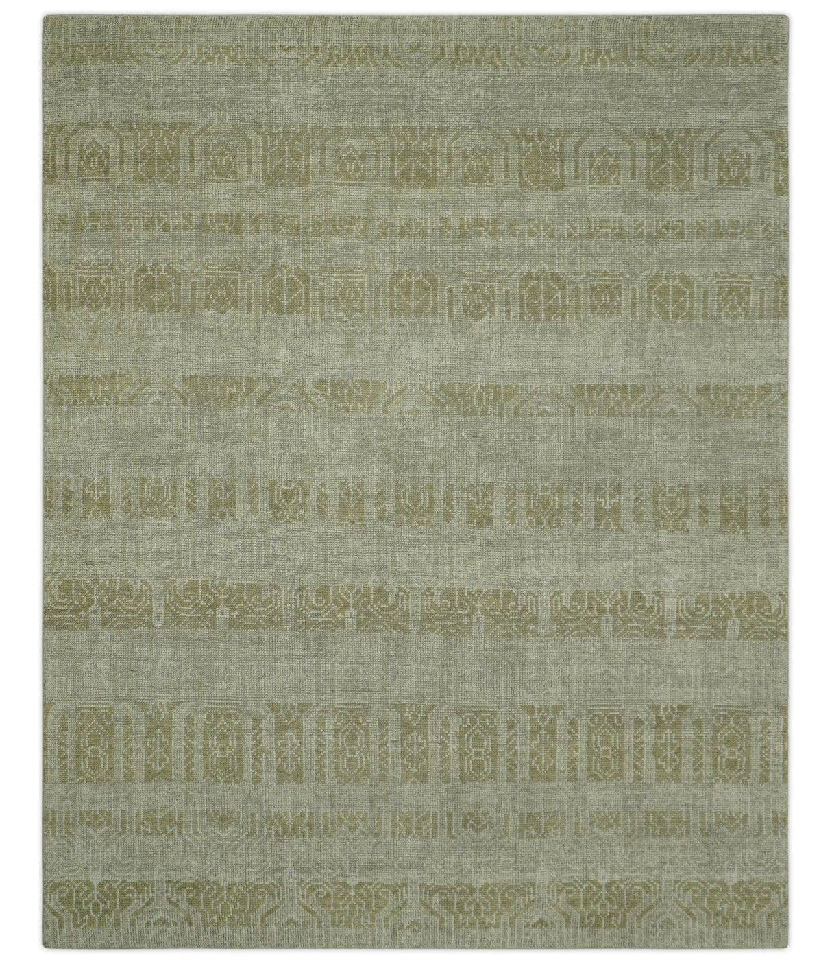 Custom Made Transitional Design Beige Hand Knotted Wool Area Rug