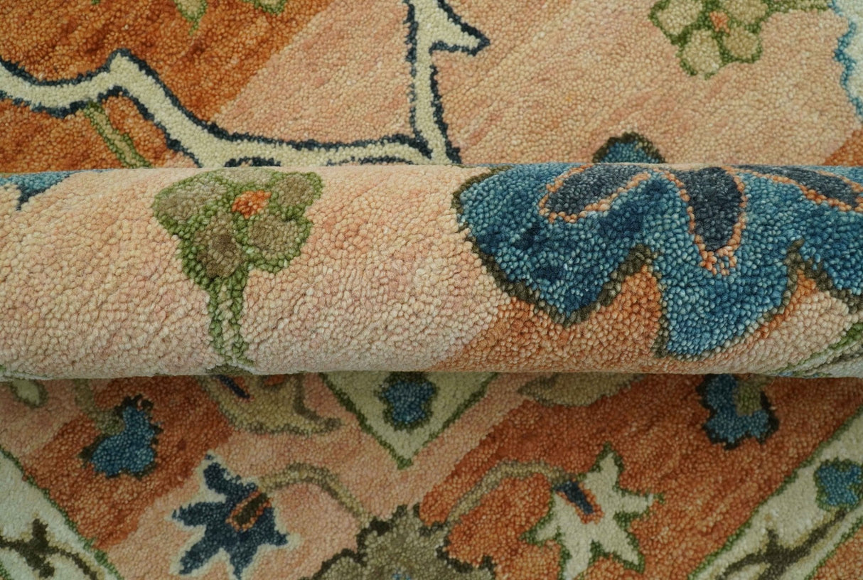 Custom Made Transitional Peach and Blue Hand Tufted Wool Area Rug