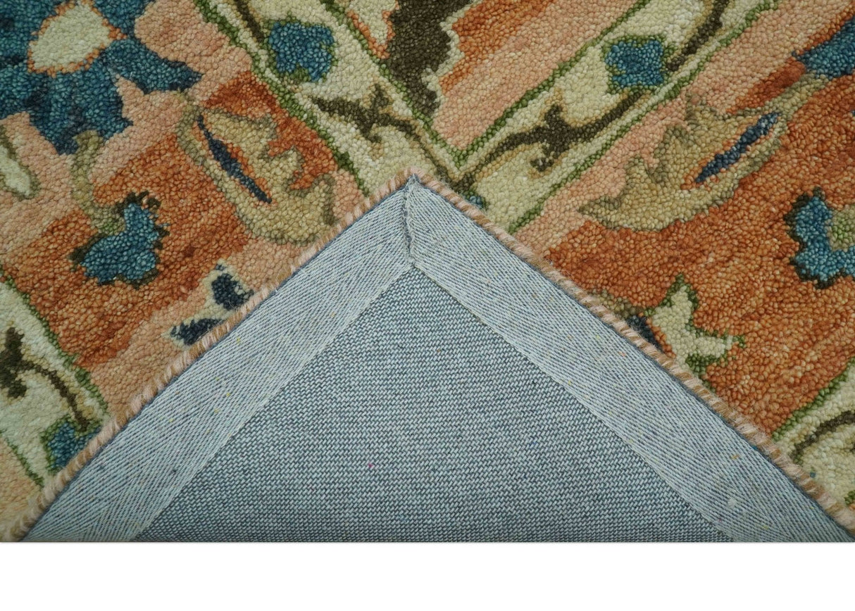 Custom Made Transitional Peach and Blue Hand Tufted Wool Area Rug