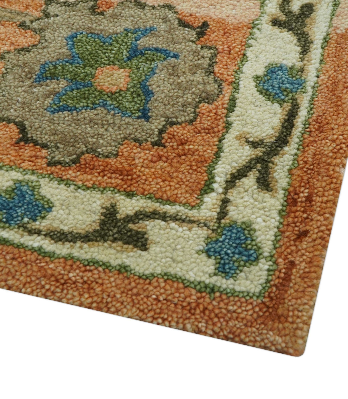 Custom Made Transitional Peach and Blue Hand Tufted Wool Area Rug