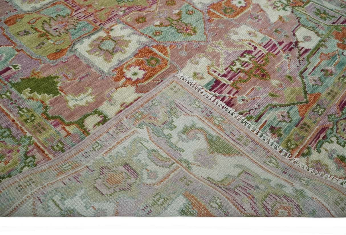 Custom Made Transitional Pink, Green and Ivory Turkish Design wool Area Rug