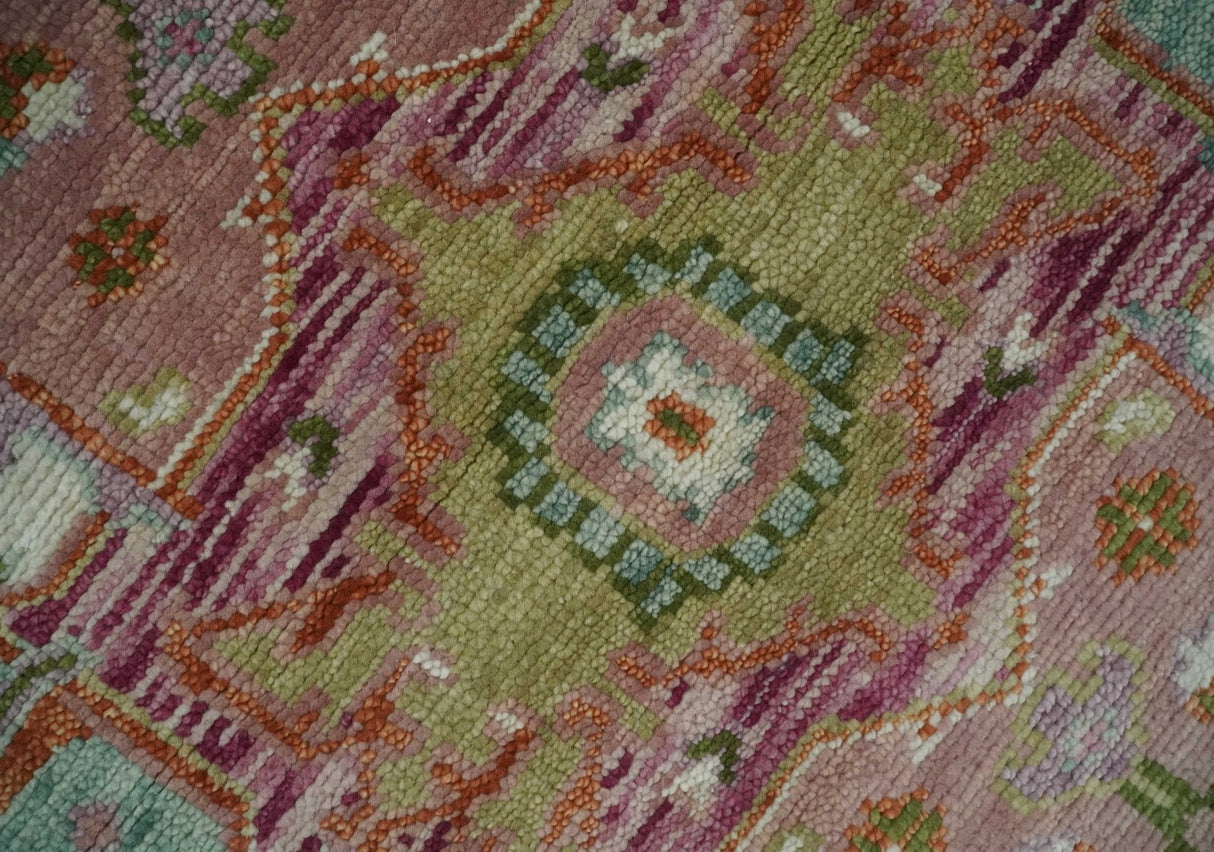 Custom Made Transitional Pink, Green and Ivory Turkish Design wool Area Rug
