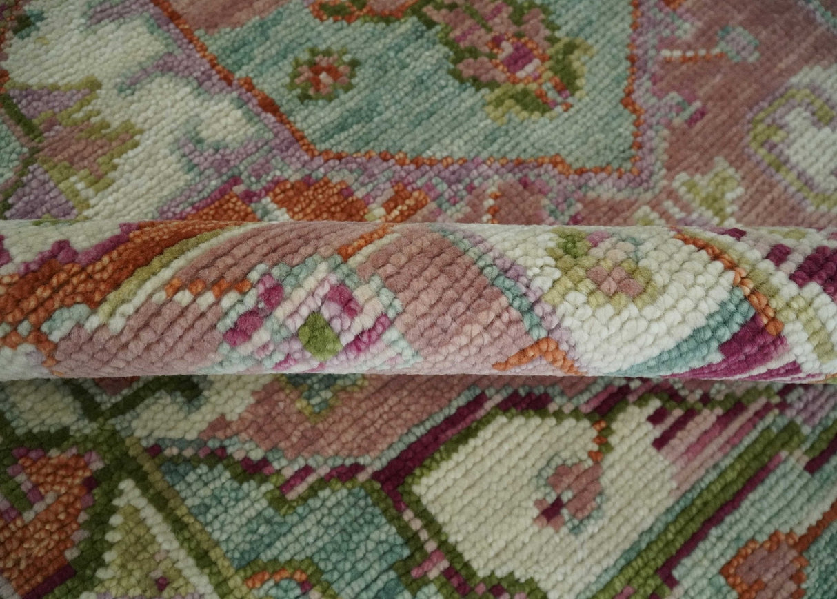 Custom Made Transitional Pink, Green and Ivory Turkish Design wool Area Rug