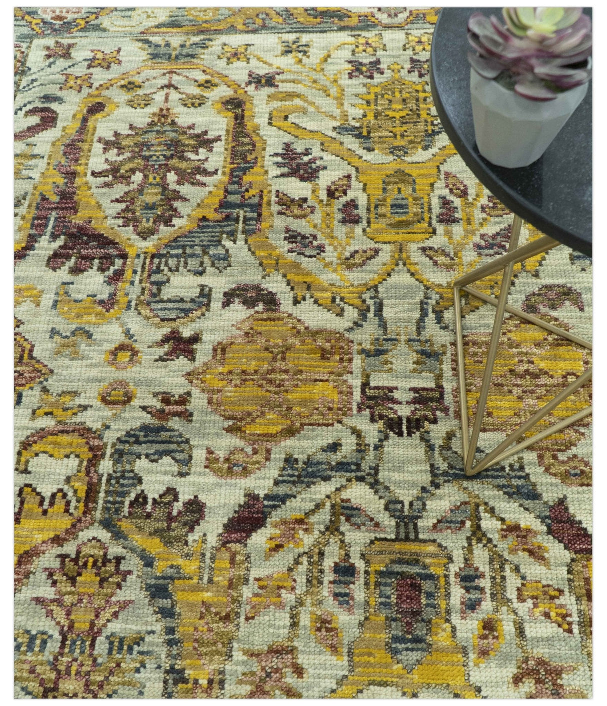 Custom Made Transitional Silver, Gold and Gray Hand Knotted Wool Rug
