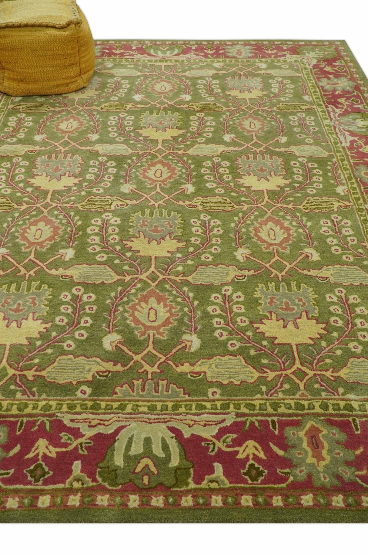 Custom Made Tree of life Green And Red Traditional Design Hand Tufted Wool Rug