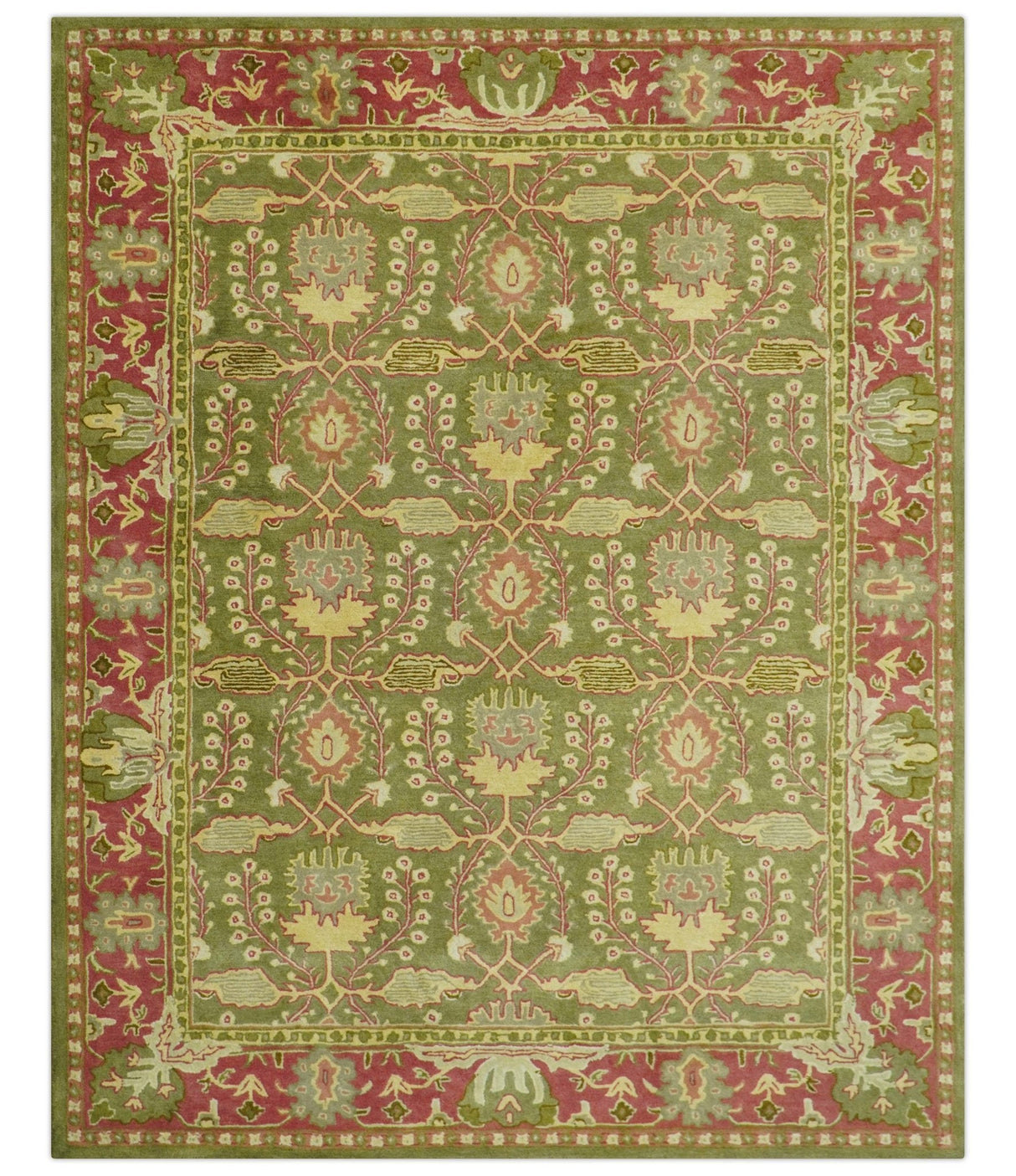 Custom Made Tree of life Green And Red Traditional Design Hand Tufted Wool Rug