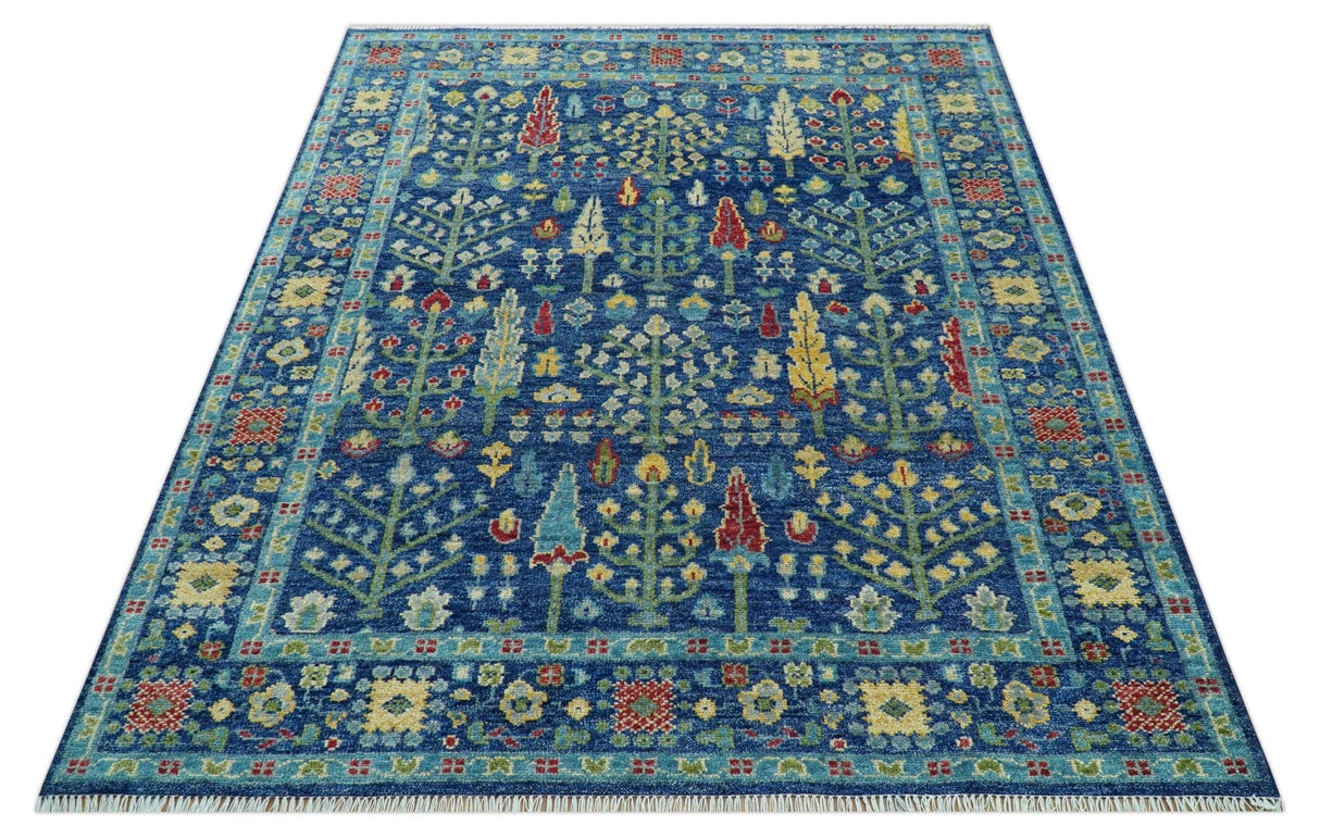 Custom Made Tree of Life Hand Knotted Blue And Beige Traditional Wool area Rug