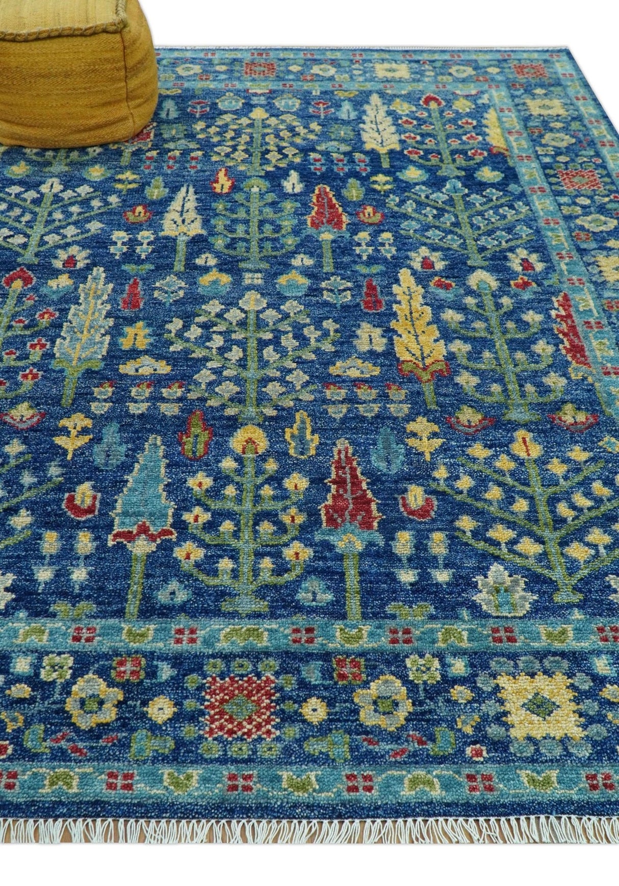 Custom Made Tree of Life Hand Knotted Blue And Beige Traditional Wool area Rug