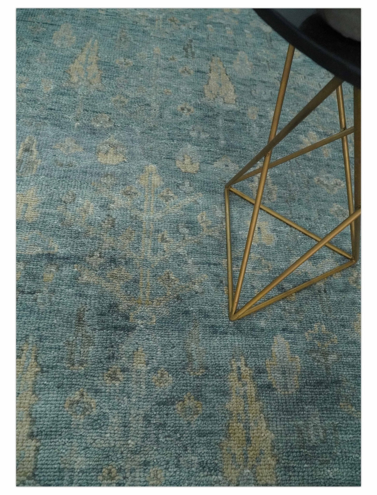 Custom Made Tree of Life Hand Knotted Teal and Beige Traditional Oushak Wool Area Rug