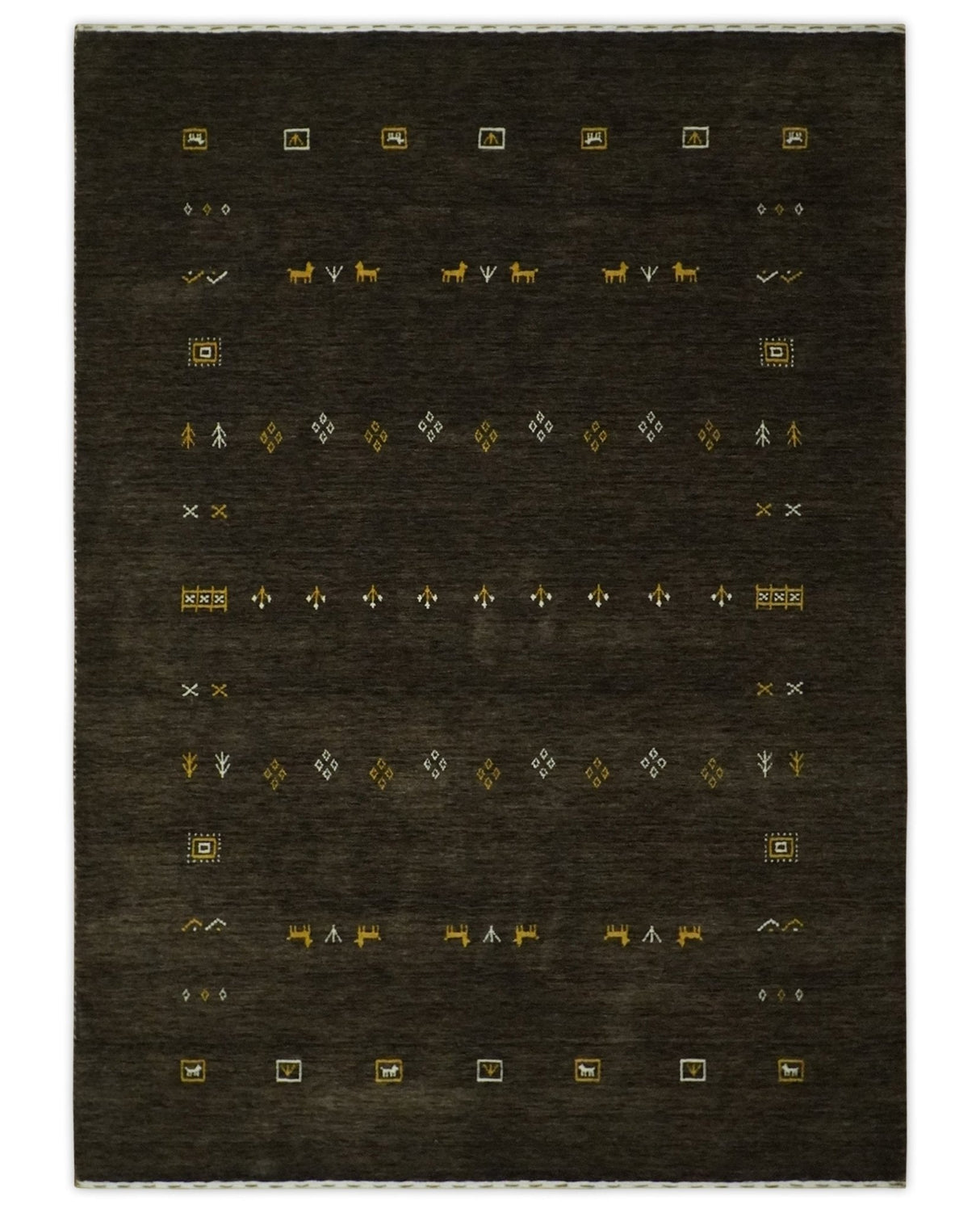 Custom Made Tribal look Greenish-Brown Traditional Hand loom Wool Area Rug