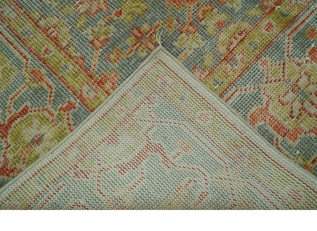 Custom Made Turkish Design Beige and Blue Hand Knotted Wool Rug