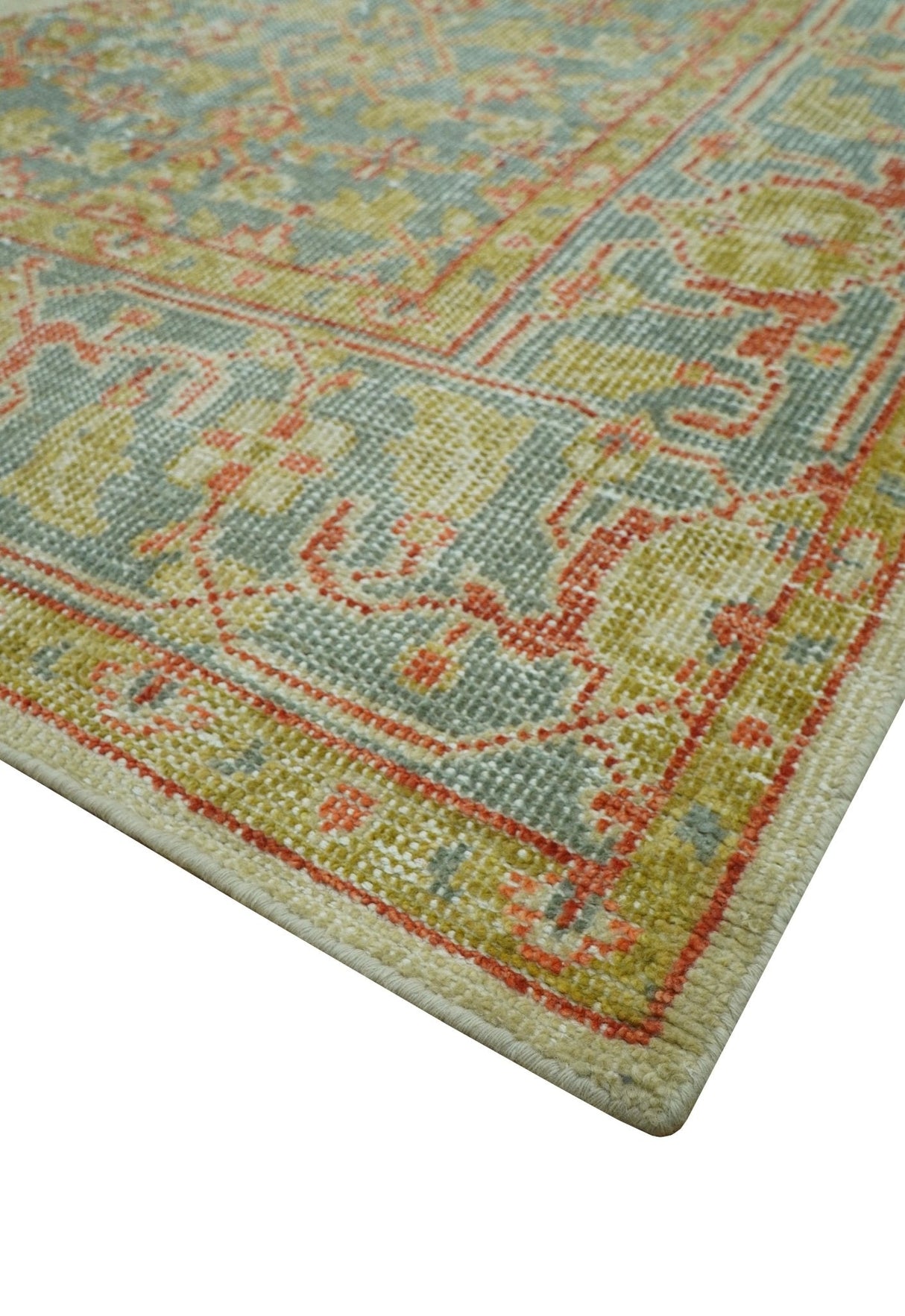 Custom Made Turkish Design Beige and Blue Hand Knotted Wool Rug