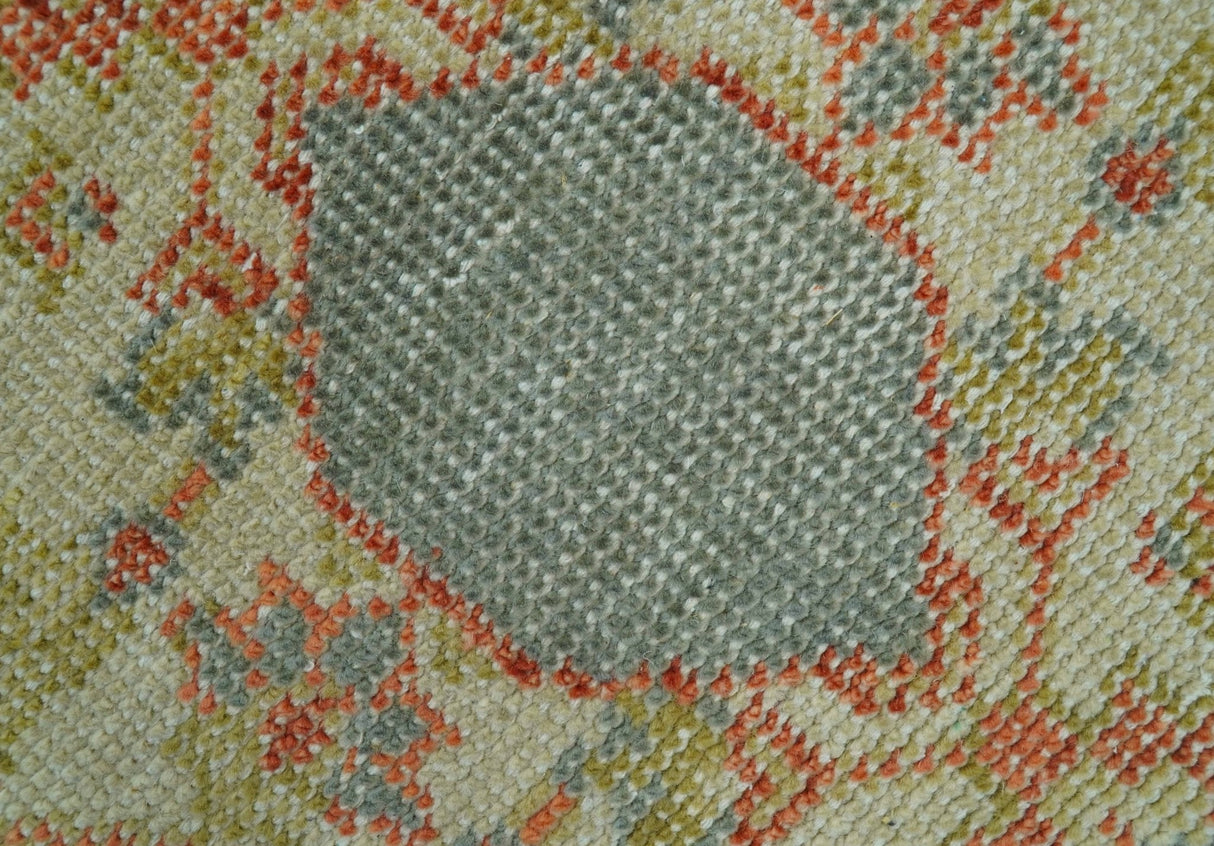 Custom Made Turkish Design Beige and Blue Hand Knotted Wool Rug