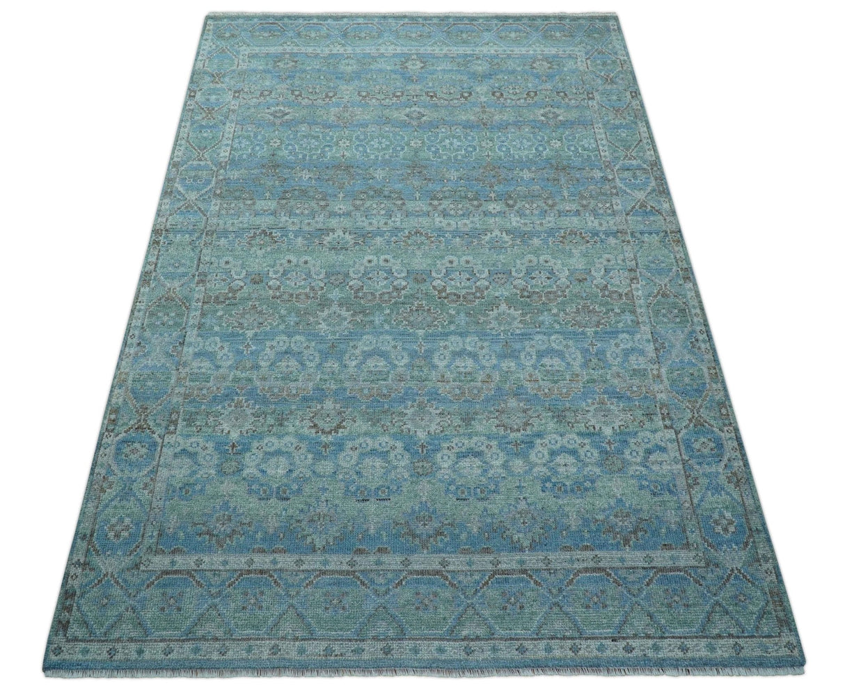 Custom Made Turkish Design Blue And Gray Hand Knotted Afghan Wool Area Rug