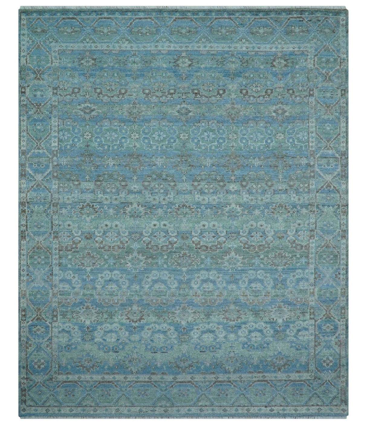Custom Made Turkish Design Blue And Gray Hand Knotted Afghan Wool Area Rug