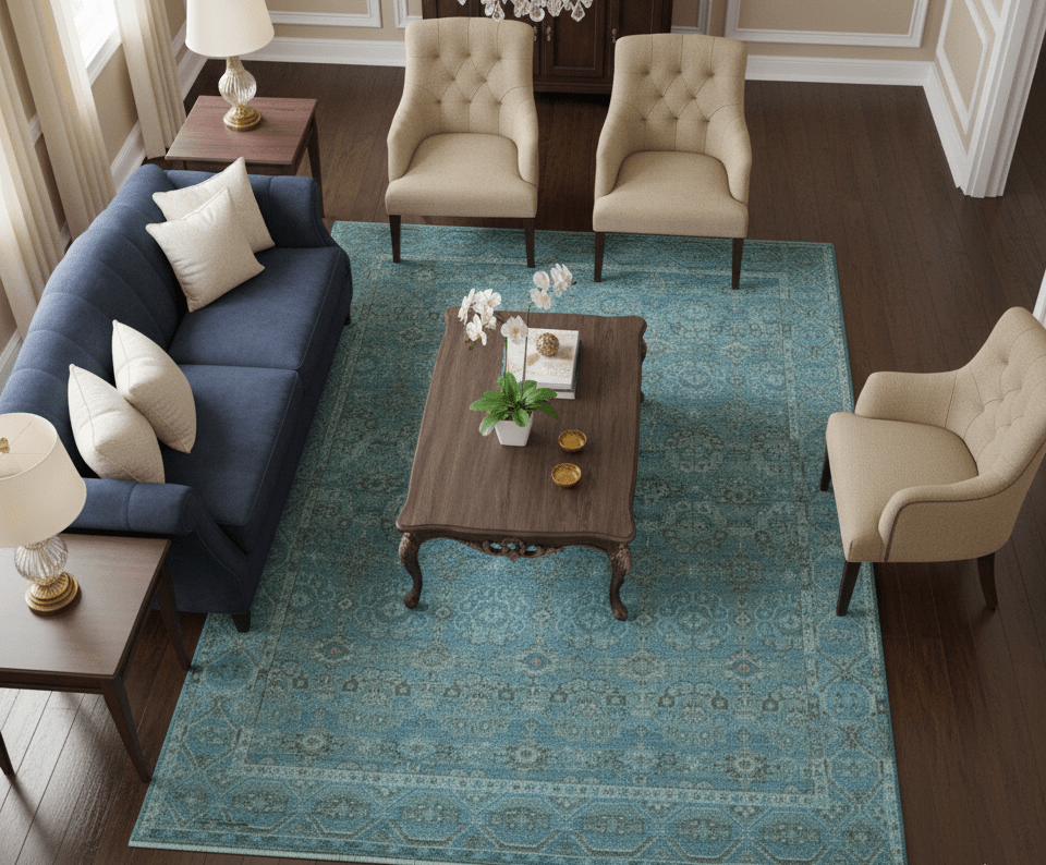 Custom Made Turkish Design Blue And Gray Hand Knotted Afghan Wool Area Rug