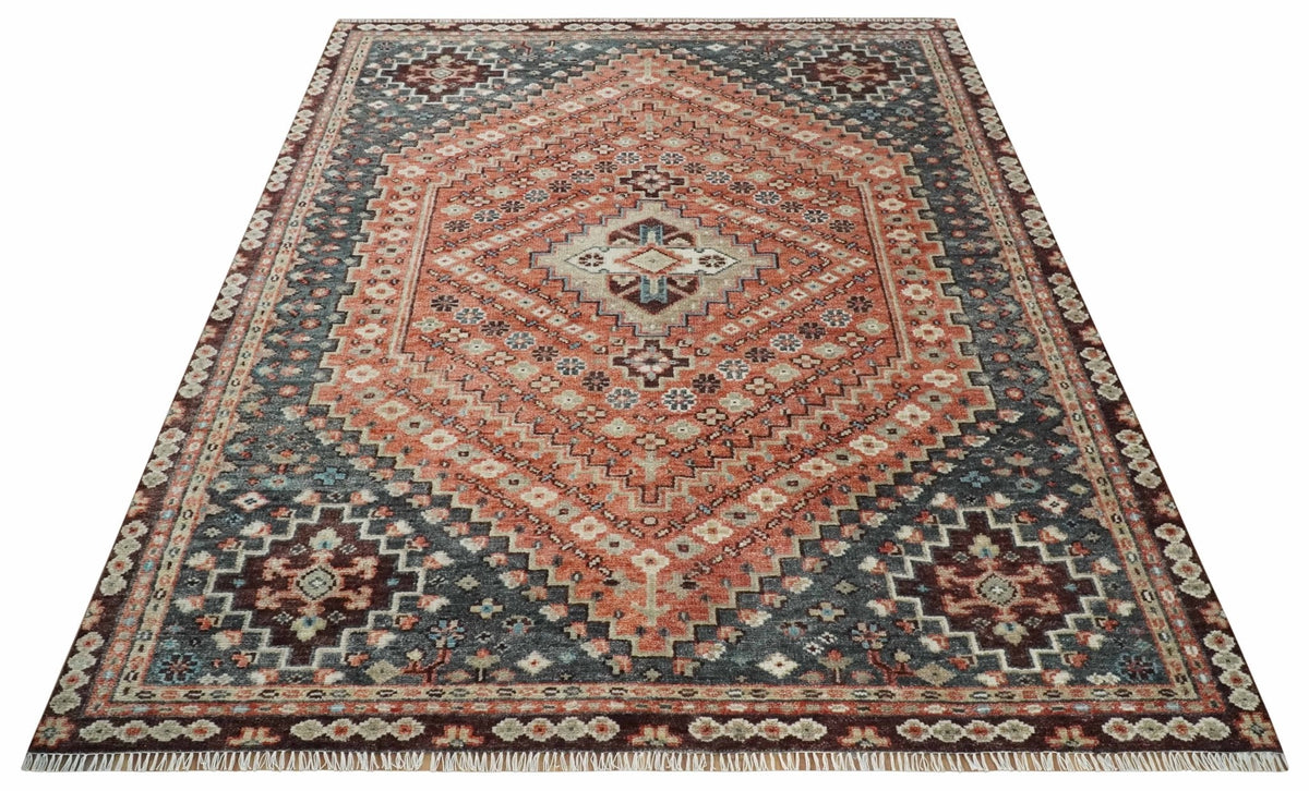 Custom Made Turkish Style Rust and Charcoal Traditional Medallion Hand knotted wool Area Rug