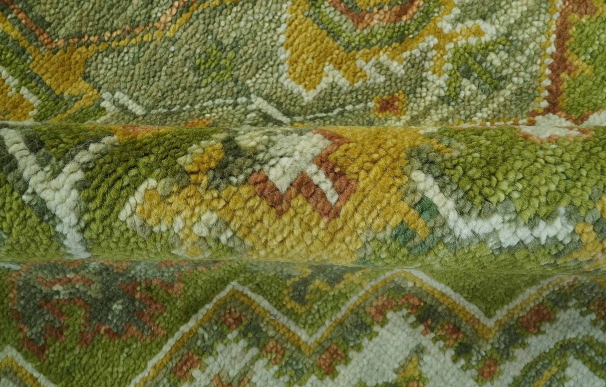 Custom Made Vintage Style Green, Silver and Gold Hand Knotted Traditional Heriz wool area rug