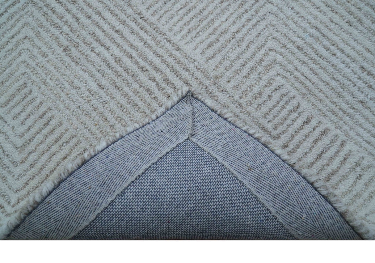 Custom Made White Beige Modern Style Hand Tufted Wool Area Rug